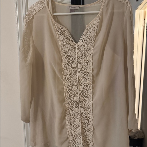 Roz and Ali Elegant sheerCream Blouse with Lace Detailing and matching camisole - Picture 1 of 4